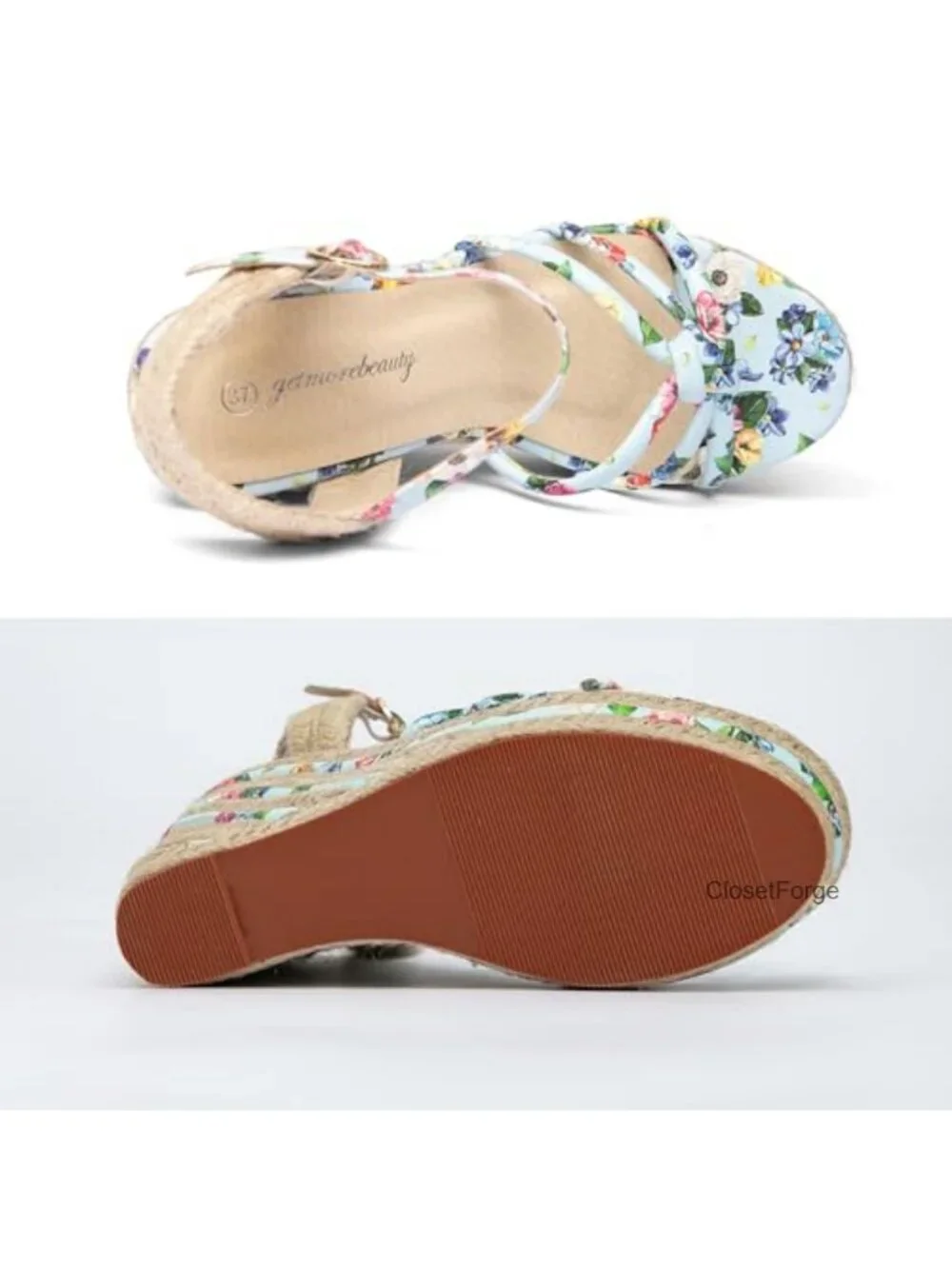 Women's Espadrille Wedge Sandals, Floral Ankle Strap Open Toe Platform High